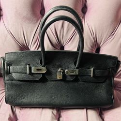 Hermes Black Noir Clemence JPG Shoulder Birkin I 42 Palladium Hardware