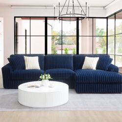 Brand New Custom Design Elegant Navy Corduroy Sectional 
