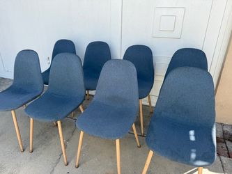 Set of 8 Blue Fabric Dining Chairs