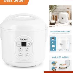 Aroma 8-Cup (Cooked) Digital Rice Cooker and Food Steamer White