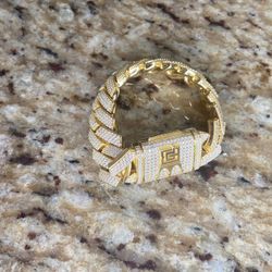 Iced Out Diamond Prong Cuban Link Bracelet in 14K