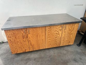 Wood Cabinet with Stainless Steel Top  30” x 72” on casters