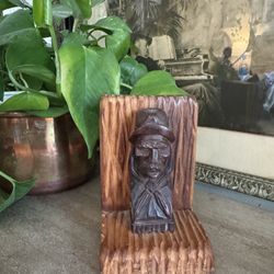 Vtg Hand Carved Dark Brown Wood Bookend Rustic Organic Man Cave Den Moody Bar Cabinet Desk Office 