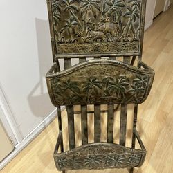 Vintage Magazine Stand W/ Elephant And Palm Tree Decor 