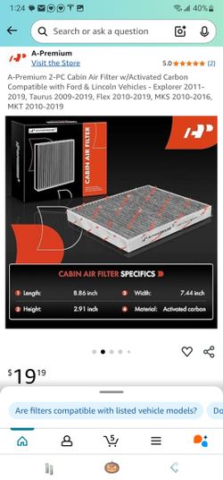 Cabin Air Filter w/Activated Carbon Compatible with Ford & Lincoln Vehicles