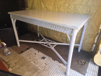 White Wicker Console Table / Sofa Table / Entryway Table