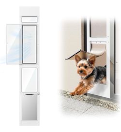 Doggy Door for Sliding Glass Door, Adjustable Height 75 3/5" to 80" Sliding Door Doggie Door Insert with Screen Design, Suitable for Medium Dogs Up to