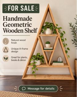 Large Handmade Geometric A-Frame Wooden Shelf – Unique Display