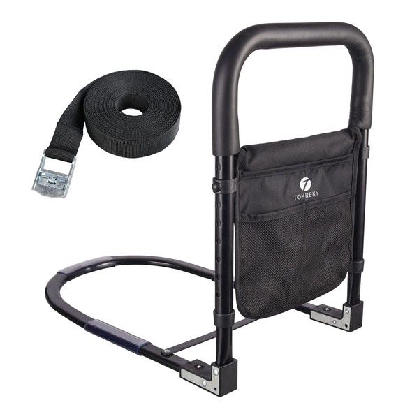 TOMREKY Compact Assist Bed Rail with Storage Pocket & Fasten Strap Support 300lb