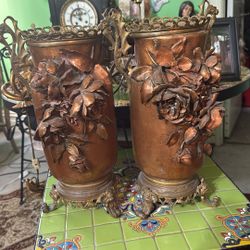 Antique Rose Vases Metal N Plaster