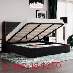 SHA CERLIN King Size Lift Up Storage Bed/Velvet Upholstered/Modern Wingback Headboard/Upholstered Platform Bed Frame(288-18)
