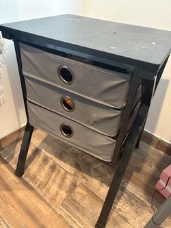 Black Metal Side Table with 3 Fabric Drawers