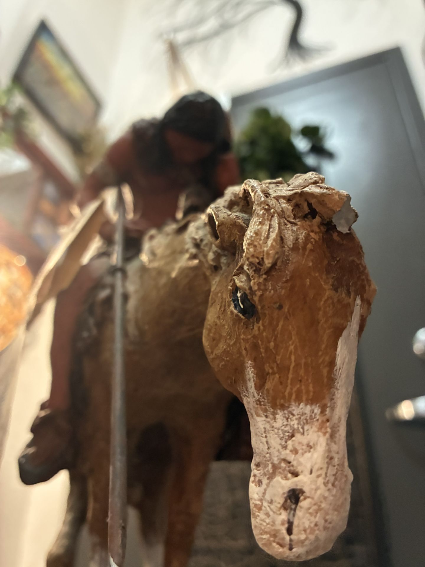 large sculpture titled "End of the Trail" by Colorado artist Daniel Monfort, created in 1982. Note there’s a chip in the foot.