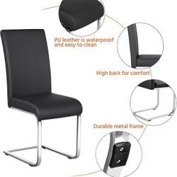 2PCS Dining Armless Chairs, Leather Seat and Metal Legs - New