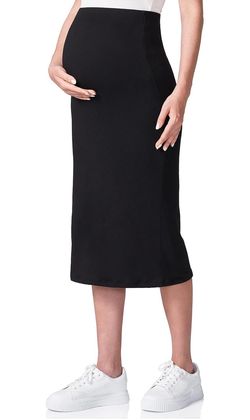 Black Maternity Midi Pencil Skirt