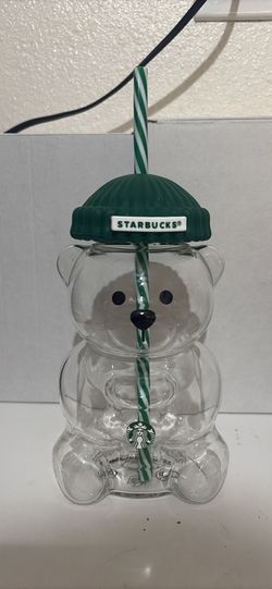 Starbucks Bear Glass Cup with Straw