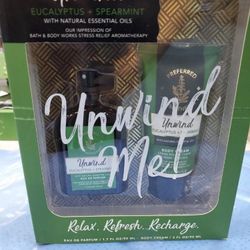 Bath & Body Works Eucalyptus/Spearmint UNWIND ME Set 1.7oz Perfume + Body Cream