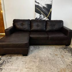Brown Leather 3-Seater Sectional Sofa