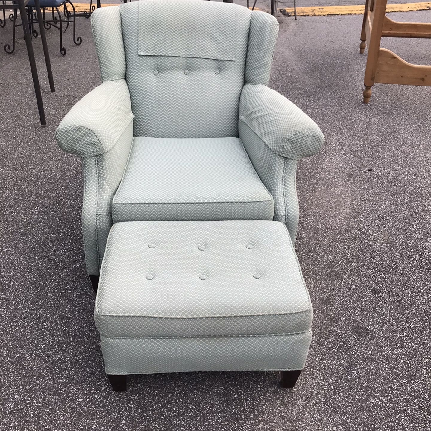 Green Wingback With Ottoman