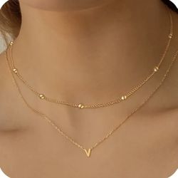 Brand New Trendy Layered Initial Letter V Choker Necklace
