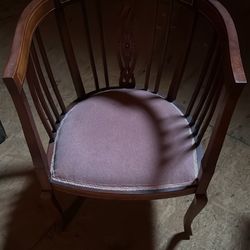Antique Edwardian In Laid Mahogany Tub Chair With Pink Upholstered Seat
