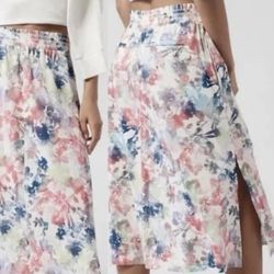 Athleta Jupe Savannah Floral Midi Skirt Size Large Watercolor Athletic Summer