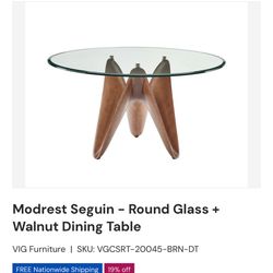 Modrest Seguin - Round Glass + Walnut Dining Table