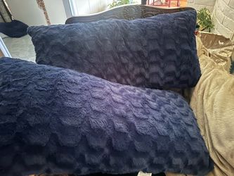 Navy Blue Faux Fur Throw Pillows Set of 2