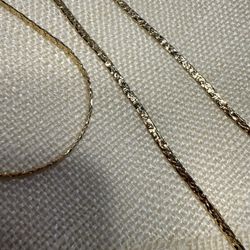 14K Gold Plated Flat Twisted Link Necklace & Bracelet Set Shiny Finish