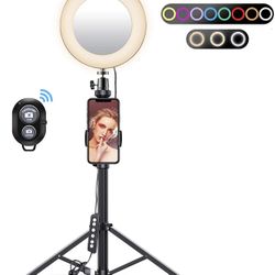 Miracase 8" Ring Light with Stand, 14 Colors RGB LED Ring Light with Tripod Stand and Phone Holder & 10 Brightness Level & Camera Remote Shutter for M