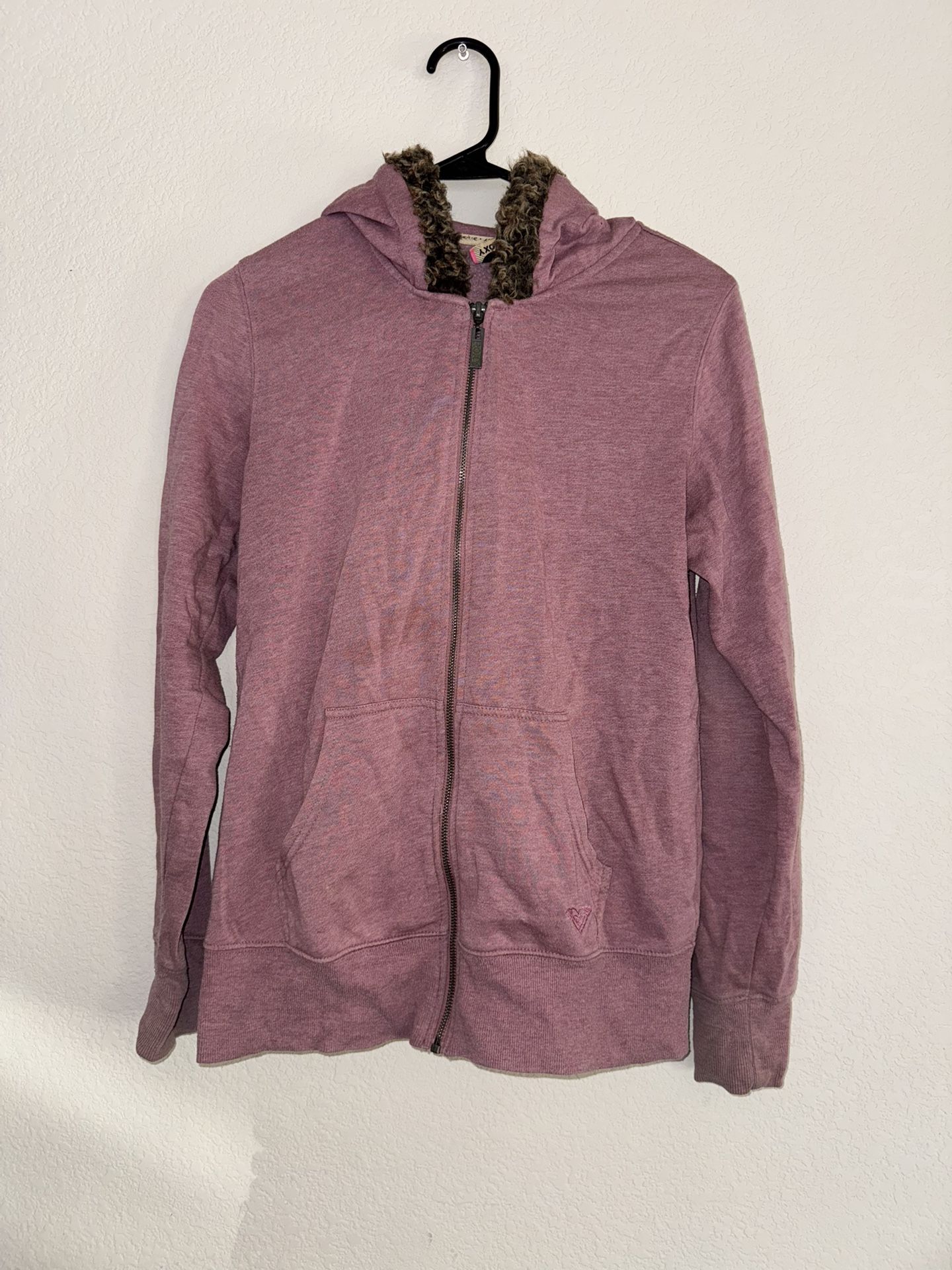 ROXY Mauve Pink Faux Fur Hoodie Sweater Jacket