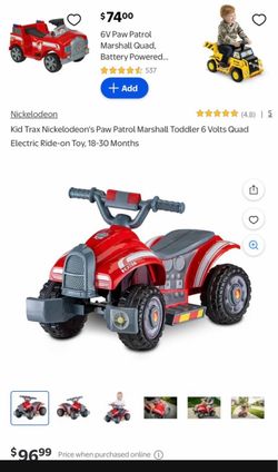 Kid Trax Nickelodeon's Paw Patrol Marshall Toddler 6 Volts Quad Electric Ride-on Toy, 18-30 Months , It Only Used At Home