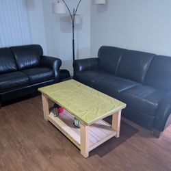 Leather Sofa Set With Coffee Table - Great Condition