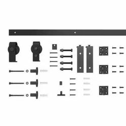 42 in. Black Single Bi-Fold Front Mount Sliding Barn Door Track and Hardware Kit
