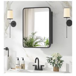 Black Bathroom Medicine Cabinet with Mirror, 14x18In new