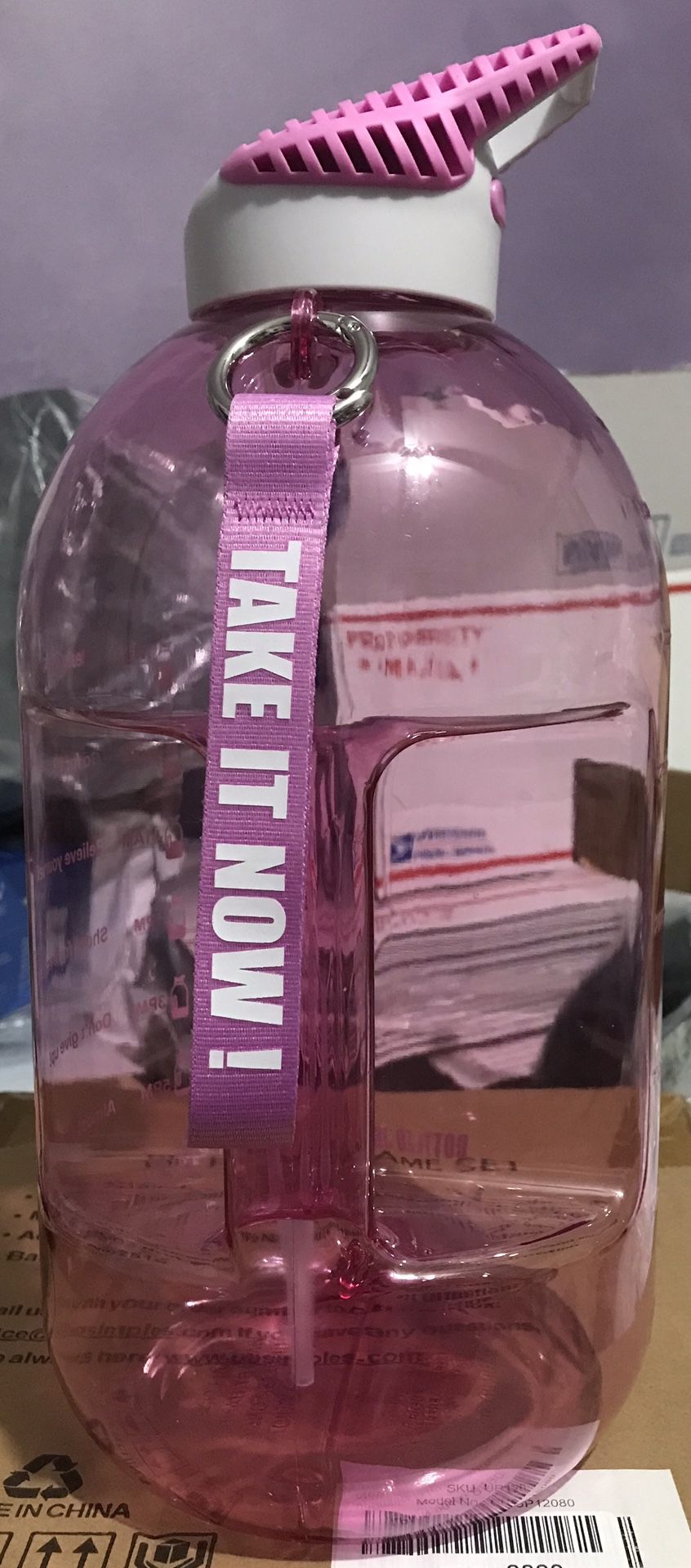 Open, Box NEW - Large Pink Water Bottle With Carry Strap - By: Bottled Joy
