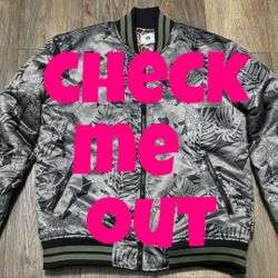 L-R-G CLOTHING CO. GIRAFFE JUNGLE SATIN BOMBER JACKET 