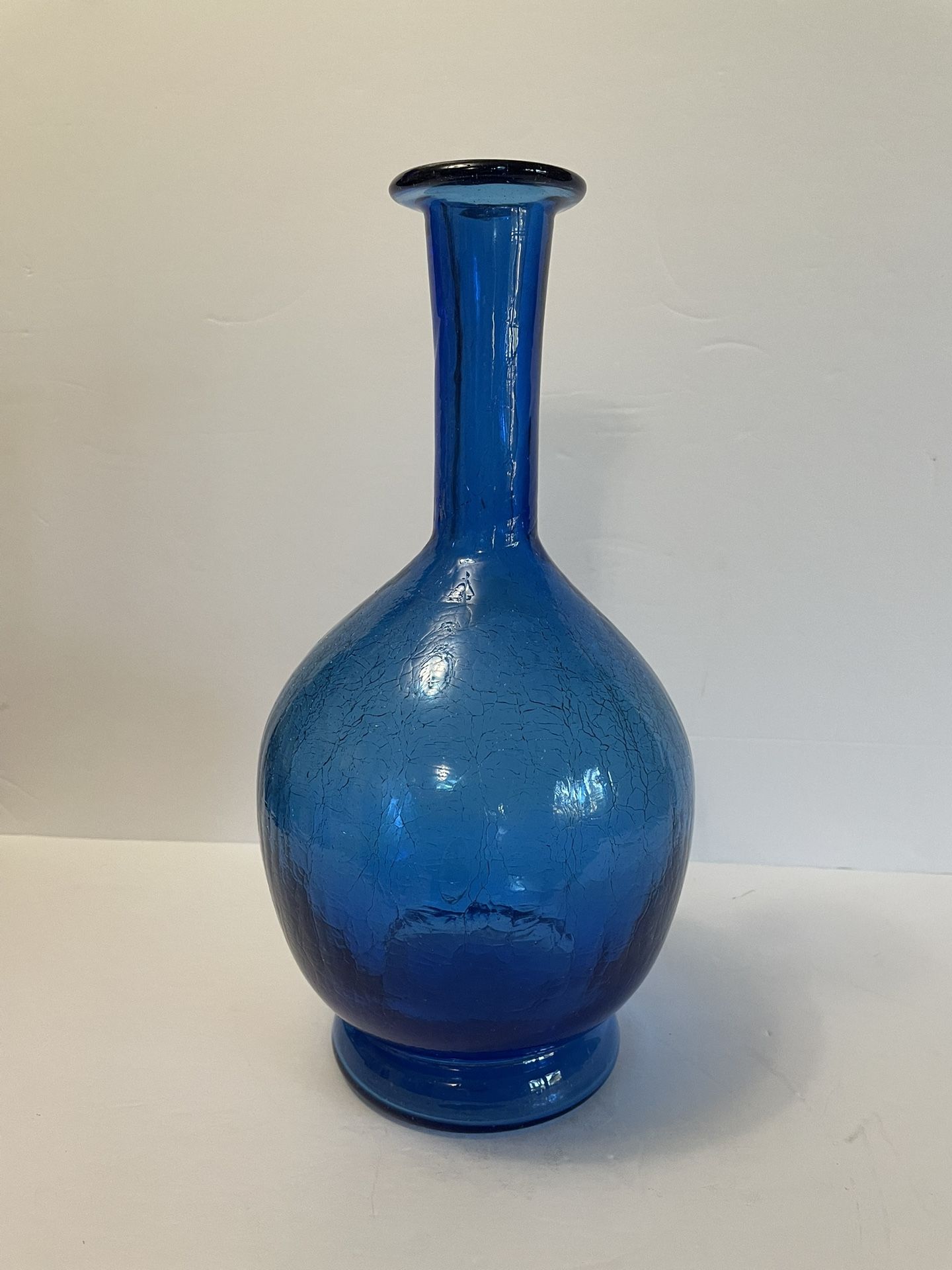 Vintage 1950’s Large Pilgrim Cobalt Blue Crackle Glass Bottle/Vase