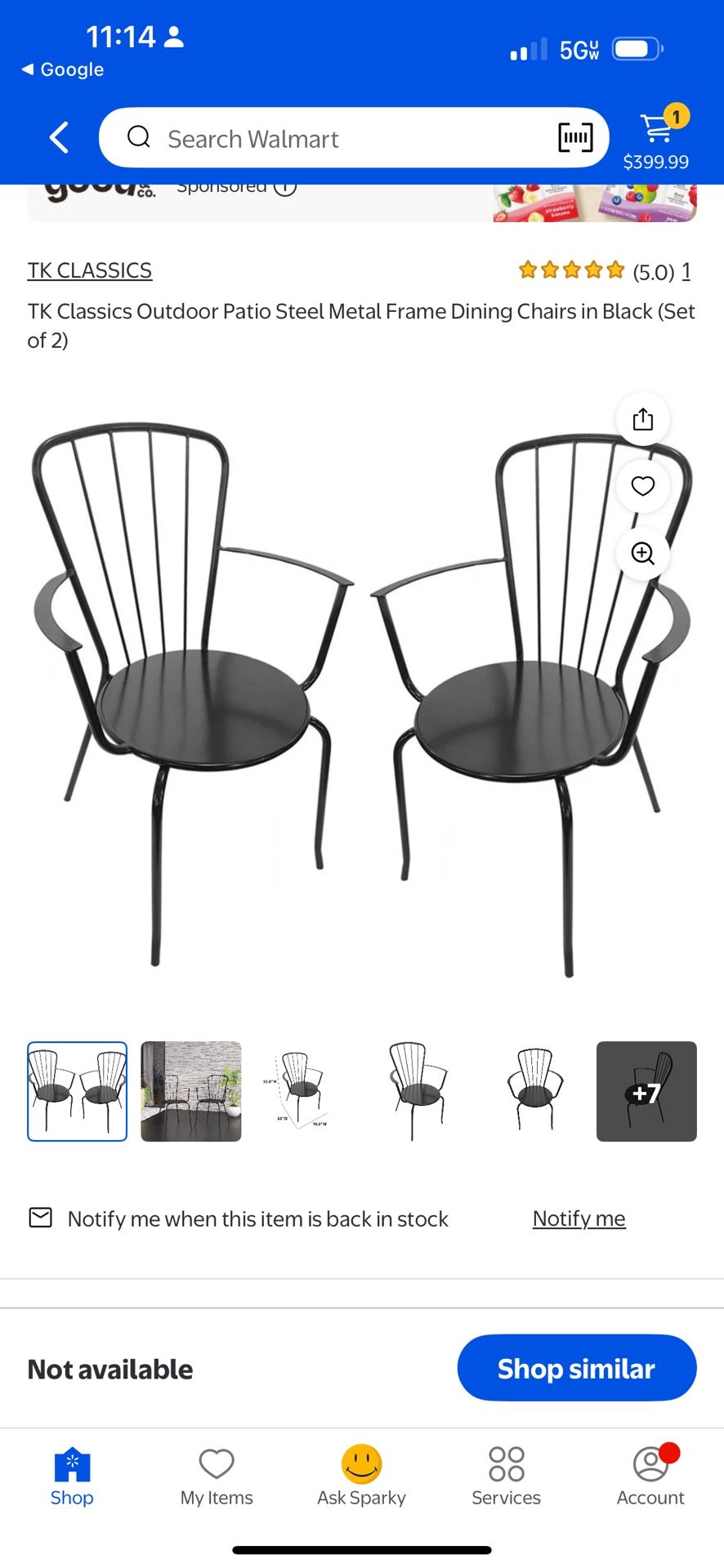 Classics Outdoor Patio Steel Metal Frame Dining Chairs in Black set of 2 $75