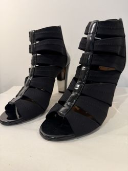 Women’s Black Donald J Liner Zip Dress Heels Fuax Suede And Gator Print Size 10m