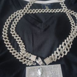 Two 9.25 Sterling Silver Mosionite Necklaces with Pendant Plus one Pair of 9.25 Sterling Silver Mosionite Earrings 