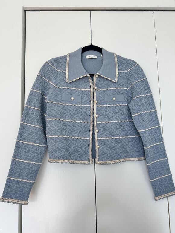 NWT Sandro Infinity Blue Knit Pearl Cardigan $295