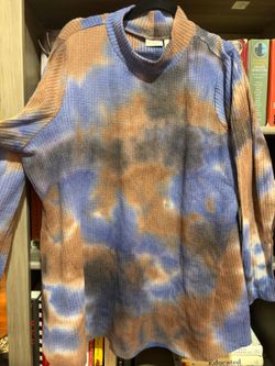 Lori Goldstein Blue Brown Tie Dye Long Sleeve Top, Size 3X