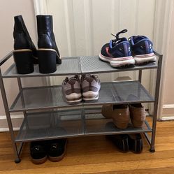 Silver 3-Tier Mesh Shoe Rack  