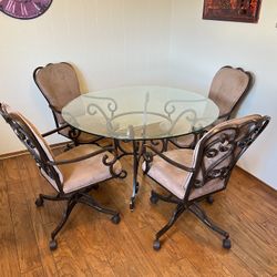 Round Glass Kitchen Table With Rolling Chairs