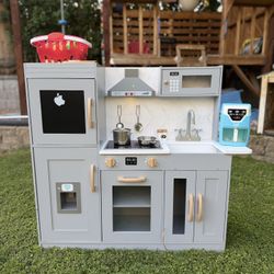 Wooden Play Kitchen with Accessories – Lights & Sounds
