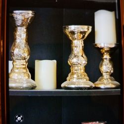 Mercury Glass Candle Holders, Set Of 3
