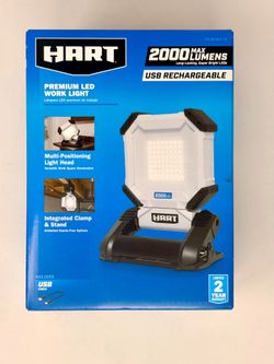 Hart USB Rechargeable Led Work Light 2000 Lumens w Clamp *NEW