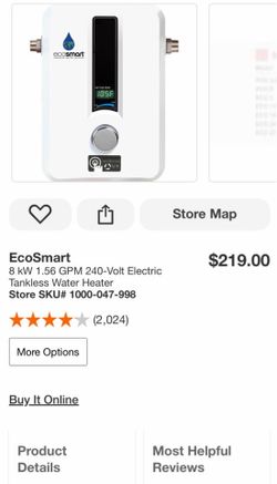 EcoSmart 8 kW 1.56 GPM 240-Volt Electric Tankless Water Heater Store SKU# 1000-047-998