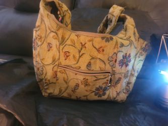 Floral Tapestry Fabric Tote Handbag